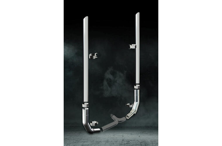 6 Inch Dia Slash Cut Tip Exhaust Kit with 114 Inch Tall One Piece Top Pipe KW