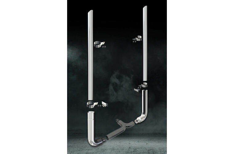 6 Inch Dia Slash Cut Tip Exhaust Kit with 114 Inch Tall One Piece Top Pipe PB