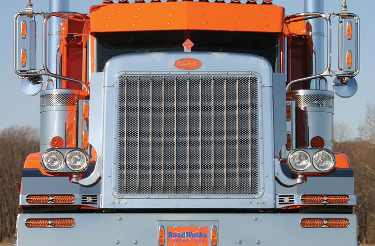 Punched Grille Insert with Horizontal Oval Holes for Peterbilt 379 Extended Hood