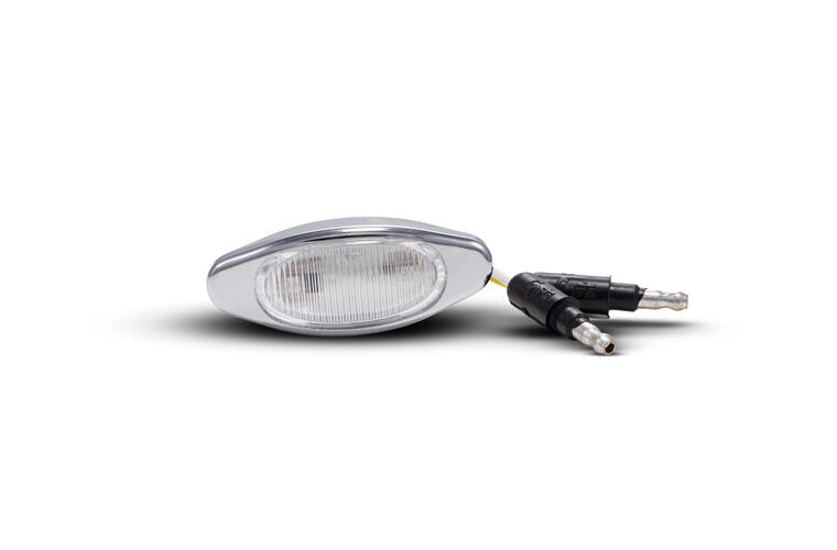 Mini - Red LED Light / Clear Lens with (2) 180 Bullet Plugs and Chrome Bezel