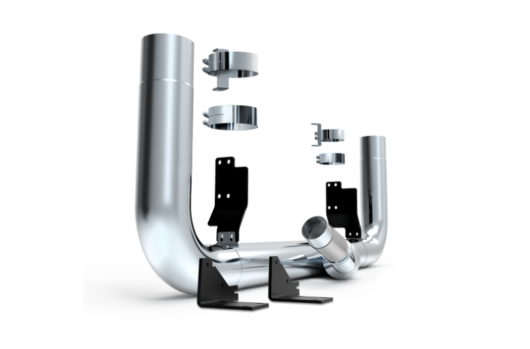 8 Inch Diameter Exhaust Kit and DPF Relocate Kit for Peterbilt 389 trucks.